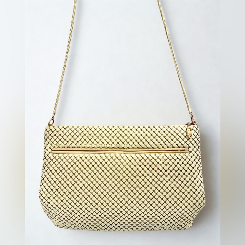Vintage Cream Metal Mesh Evening Bag Snake Chain Strap Retro 70s Purse